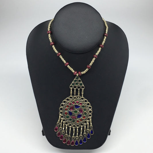 Kuchi Necklace Afghan Tribal Fashion Colorful Glass ATS Necktie Necklace, KN430