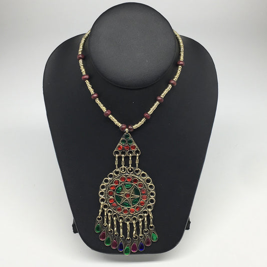 Kuchi Necklace Afghan Tribal Fashion Colorful Glass ATS Necktie Necklace, KN433