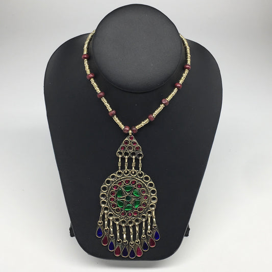 Kuchi Necklace Afghan Tribal Fashion Colorful Glass ATS Necktie Necklace, KN435