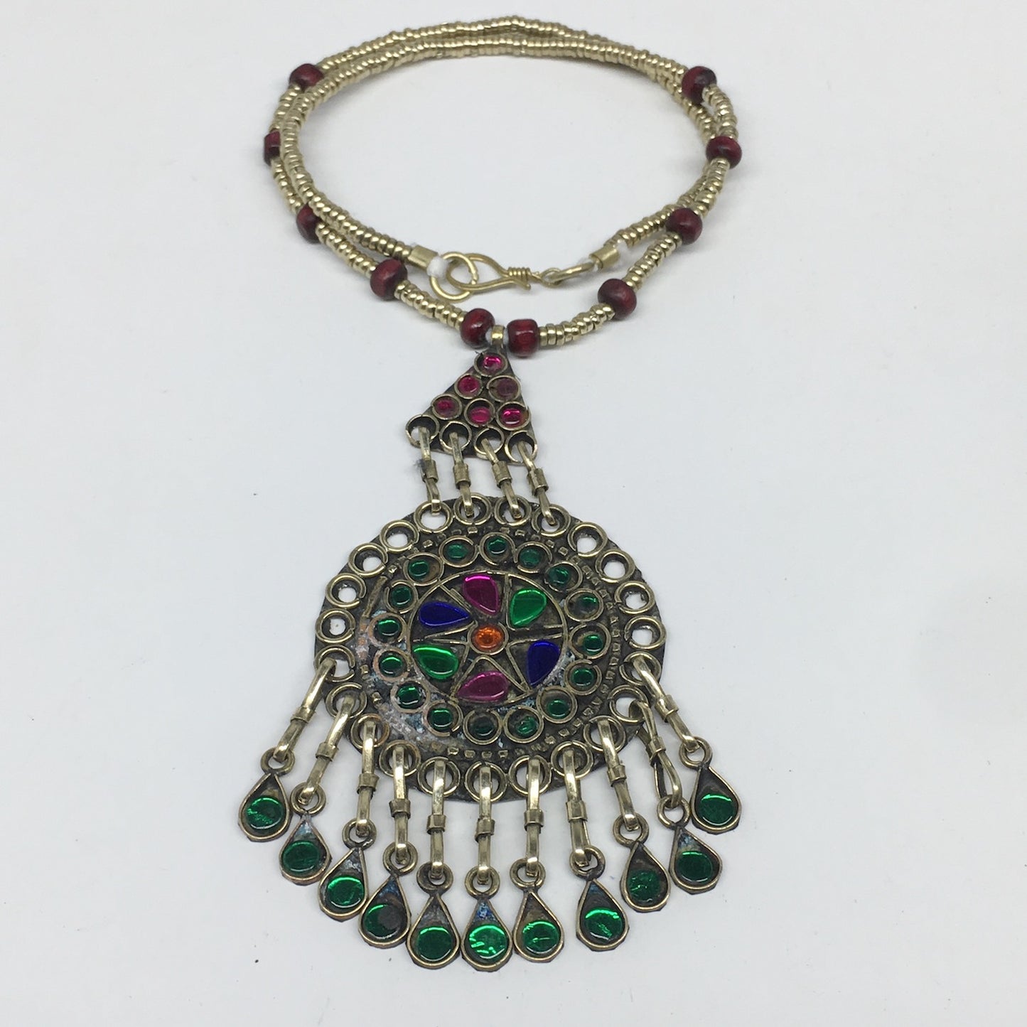 Kuchi Necklace Afghan Tribal Fashion Colorful Glass ATS Necktie Necklace, KN436