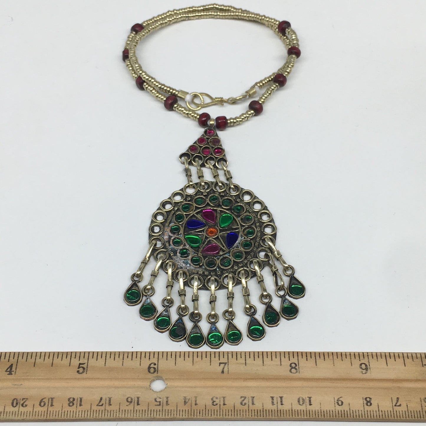 Kuchi Necklace Afghan Tribal Fashion Colorful Glass ATS Necktie Necklace, KN436