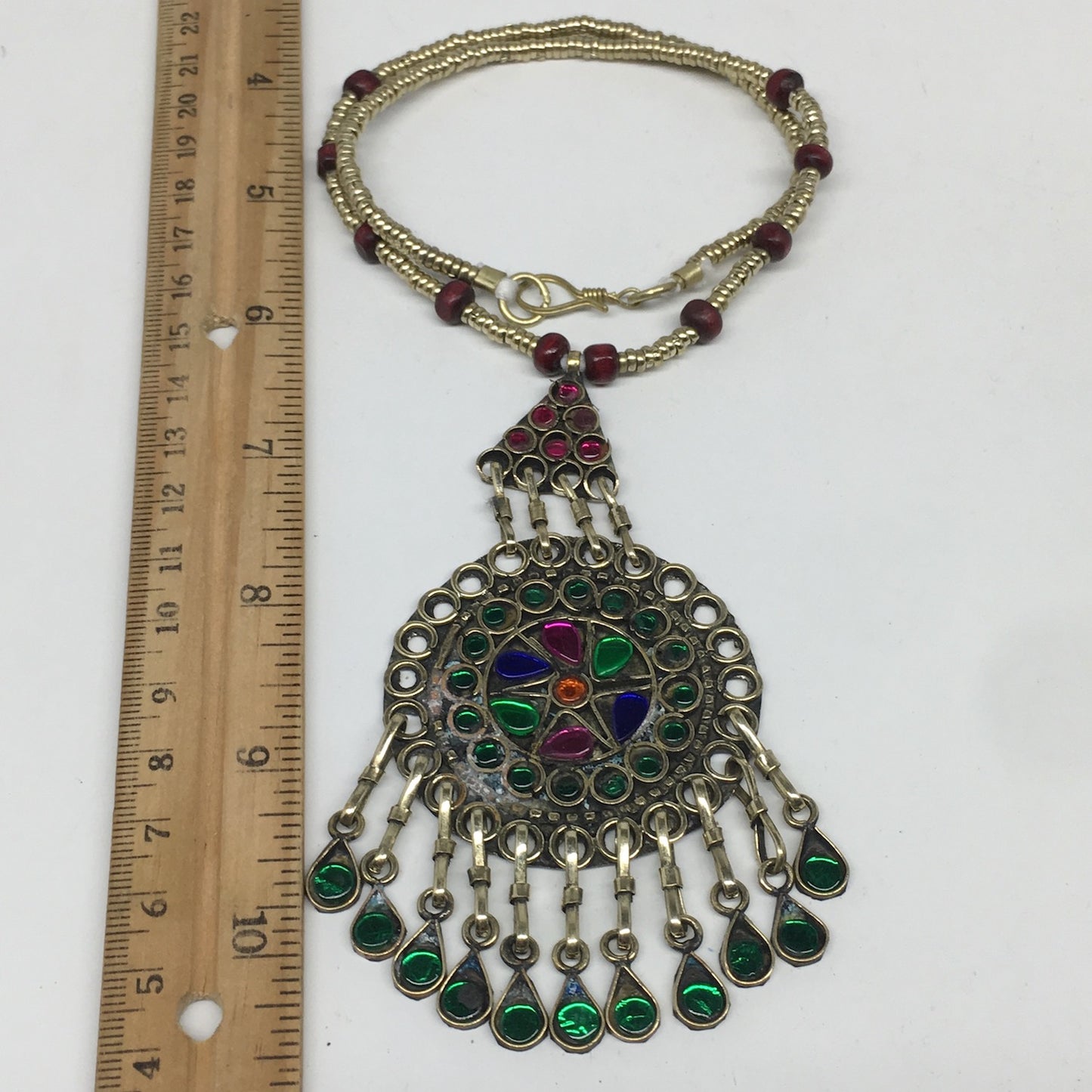 Kuchi Necklace Afghan Tribal Fashion Colorful Glass ATS Necktie Necklace, KN436