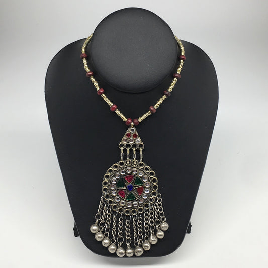 Kuchi Necklace Afghan Tribal Fashion Colorful Glass ATS Necktie Necklace, KN437