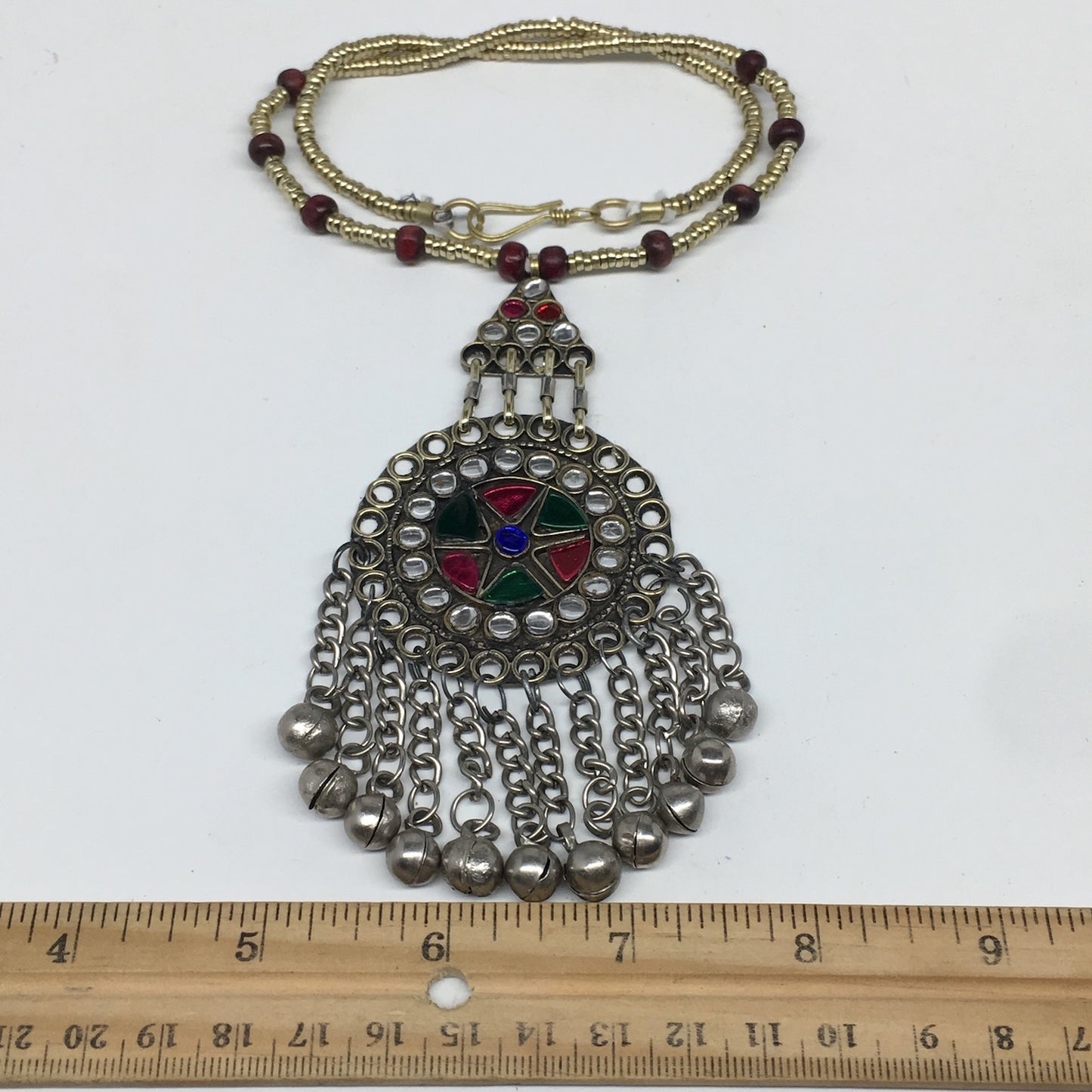 Kuchi Necklace Afghan Tribal Fashion Colorful Glass ATS Necktie Necklace, KN437