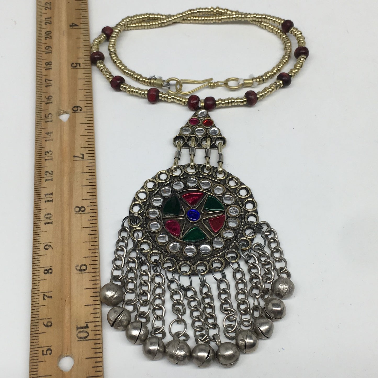 Kuchi Necklace Afghan Tribal Fashion Colorful Glass ATS Necktie Necklace, KN437