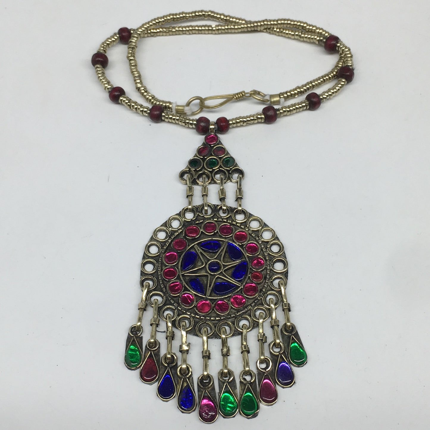 Kuchi Necklace Afghan Tribal Fashion Colorful Glass ATS Necktie Necklace, KN438