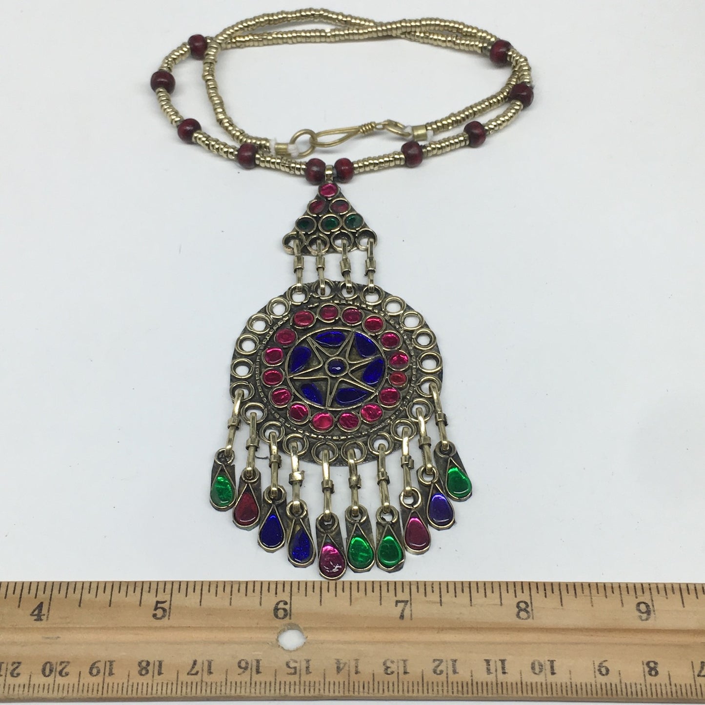 Kuchi Necklace Afghan Tribal Fashion Colorful Glass ATS Necktie Necklace, KN438