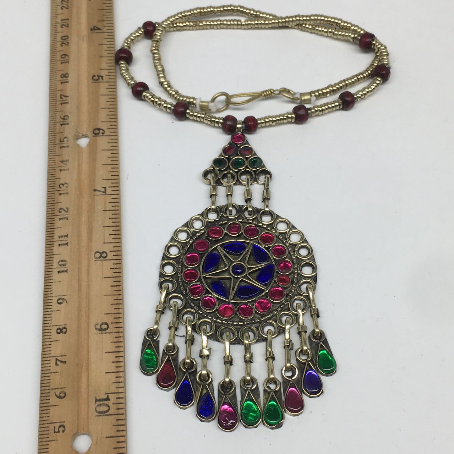 Kuchi Necklace Afghan Tribal Fashion Colorful Glass ATS Necktie Necklace, KN438