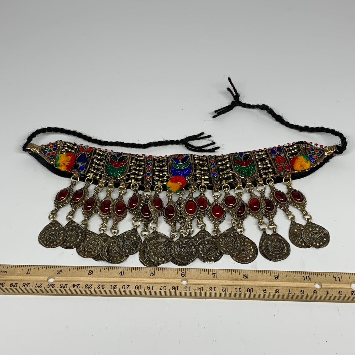 295g, 11.5"x4.75"Kuchi Choker Necklace Multi-Color Tribal Gypsy Bohemian,B14040