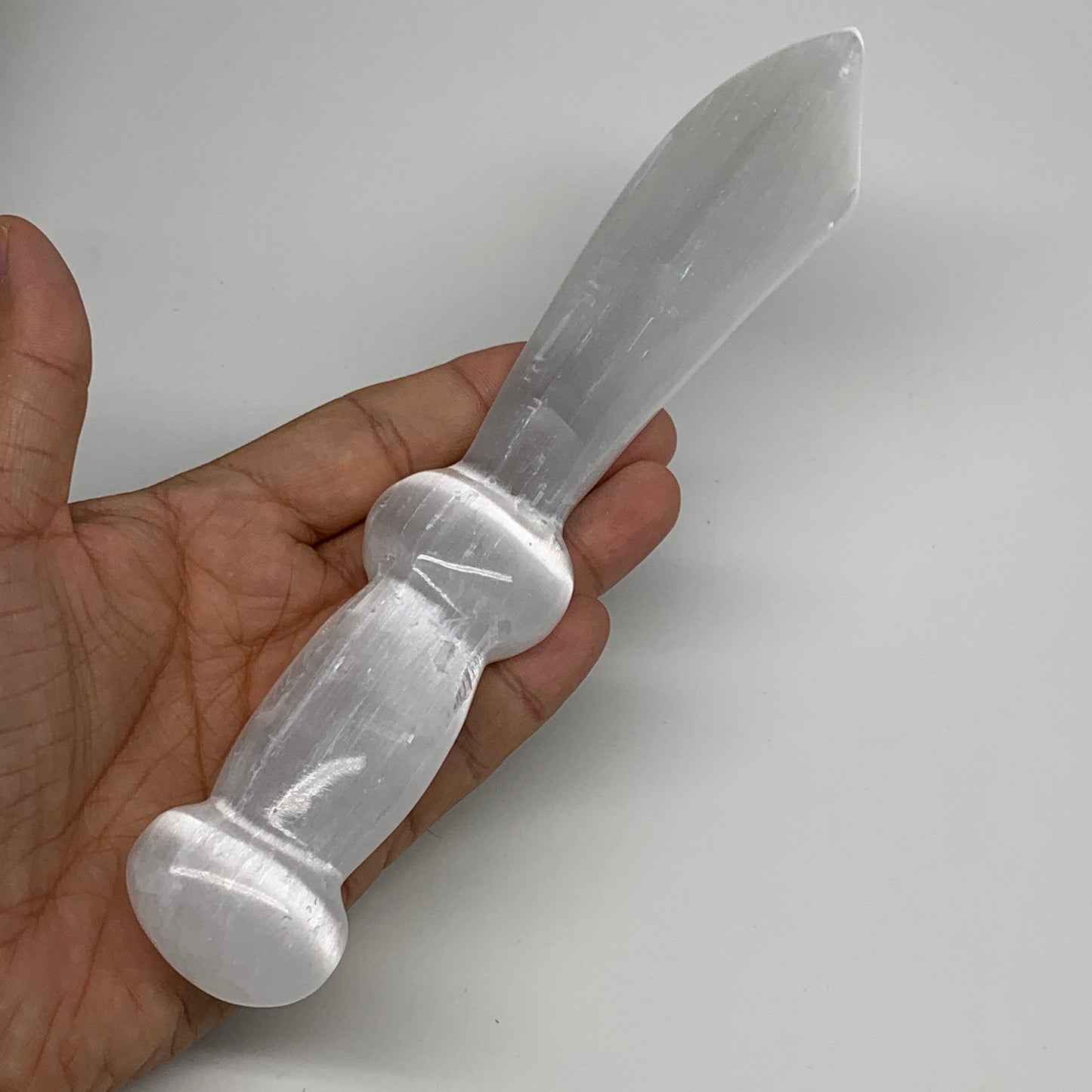 205g,8.75"x1.4"x0.9"Natural Selenite Crystal Knife (Satin Spar) @Morocco,B9163