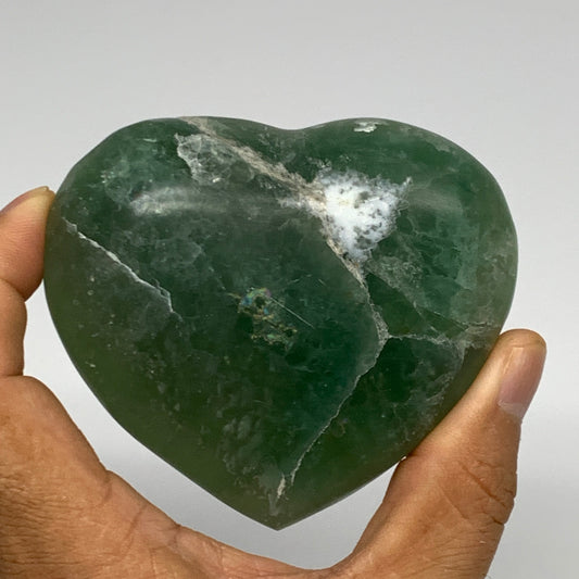 325.7g, 2.7" x 3.1" x 1.4" Fluorite Heart Healing Crystal @Madagascar, B17354