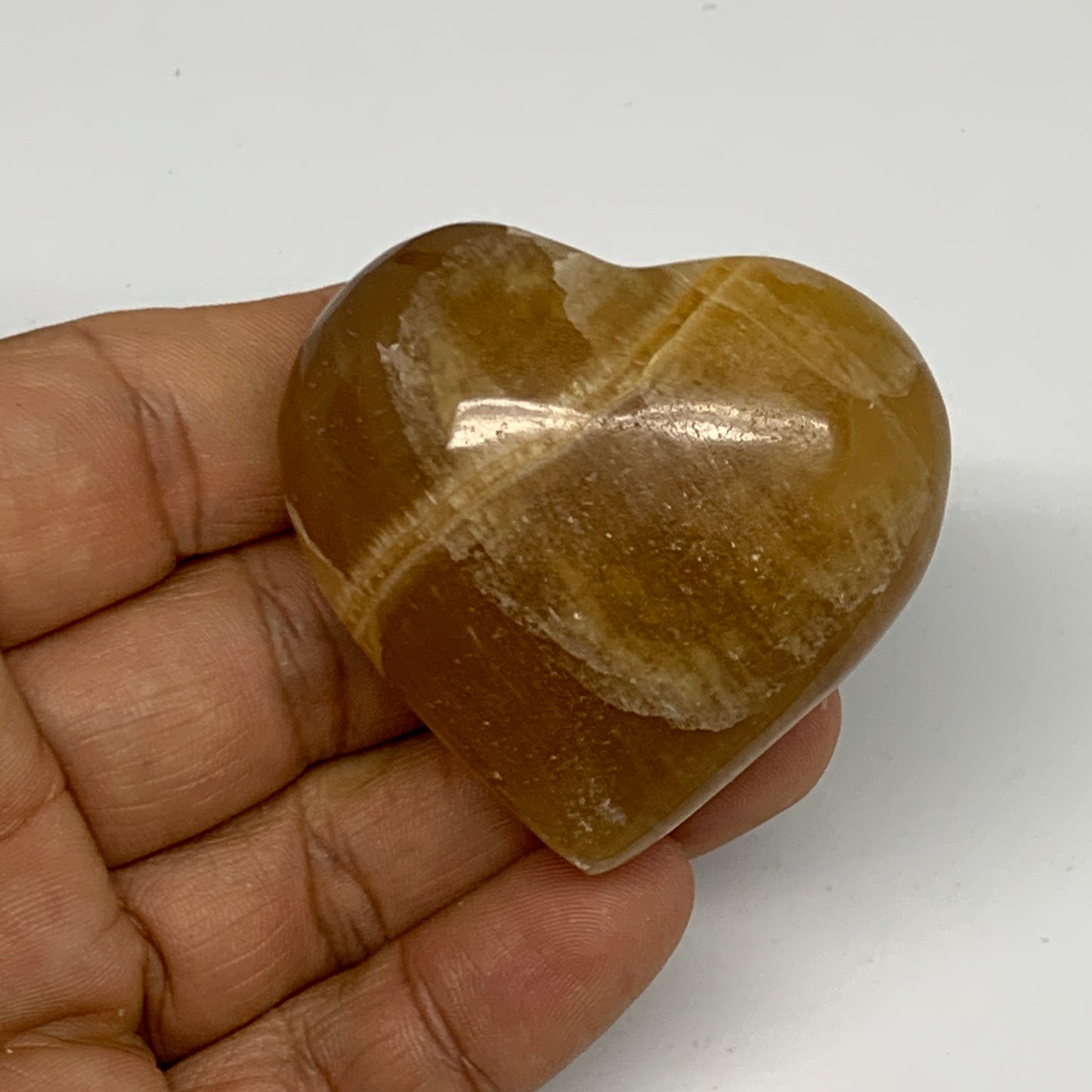 83.4g, 1.8"x1.9"x1" Honey Calcite Heart Gemstones from Pakistan, B24432