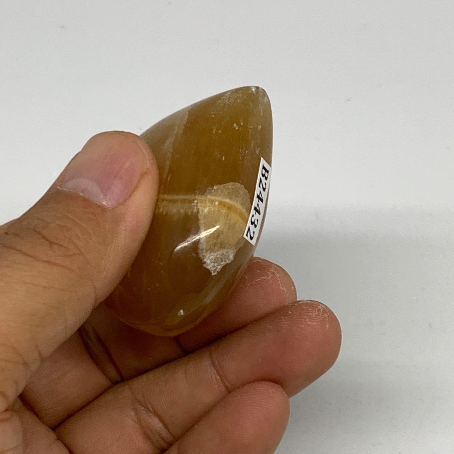 83.4g, 1.8"x1.9"x1" Honey Calcite Heart Gemstones from Pakistan, B24432