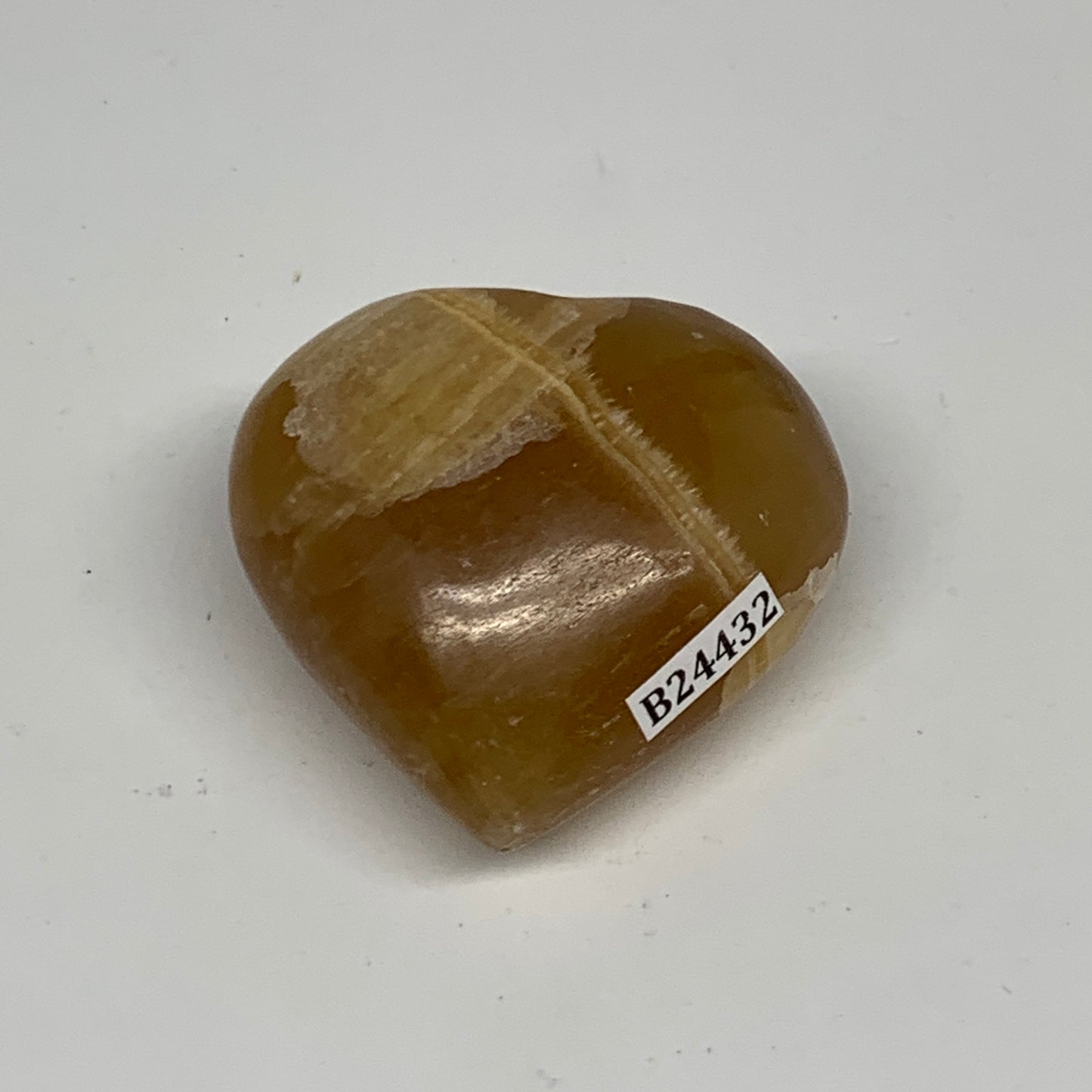 83.4g, 1.8"x1.9"x1" Honey Calcite Heart Gemstones from Pakistan, B24432