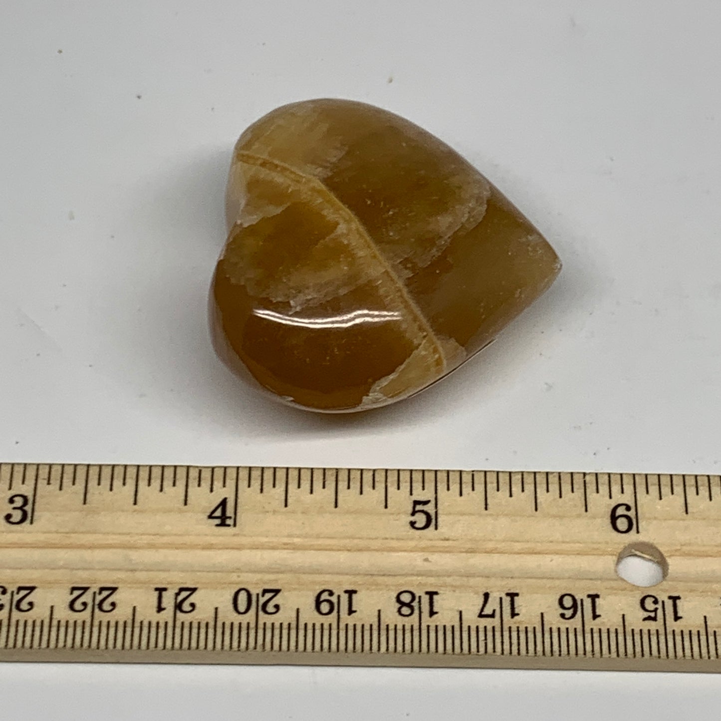 83.4g, 1.8"x1.9"x1" Honey Calcite Heart Gemstones from Pakistan, B24432