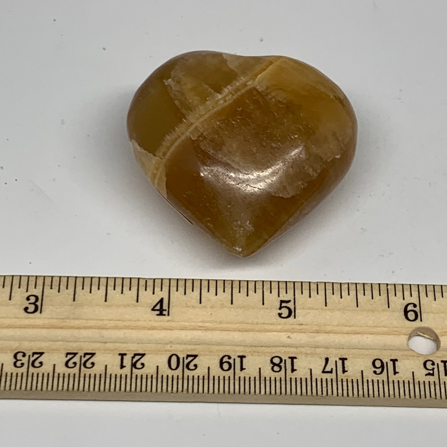 83.4g, 1.8"x1.9"x1" Honey Calcite Heart Gemstones from Pakistan, B24432