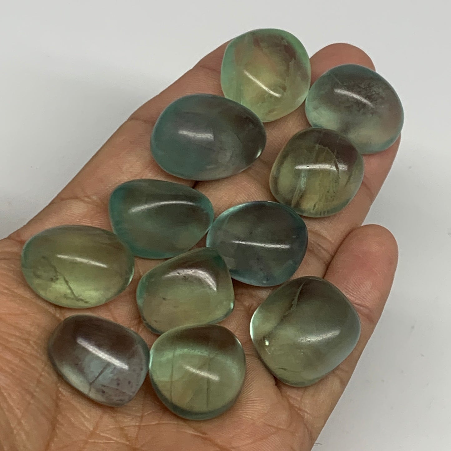 116.8g, 0.8"-1", 9pcs, Green Fluorite Crystal Tumbled Stones, B26931