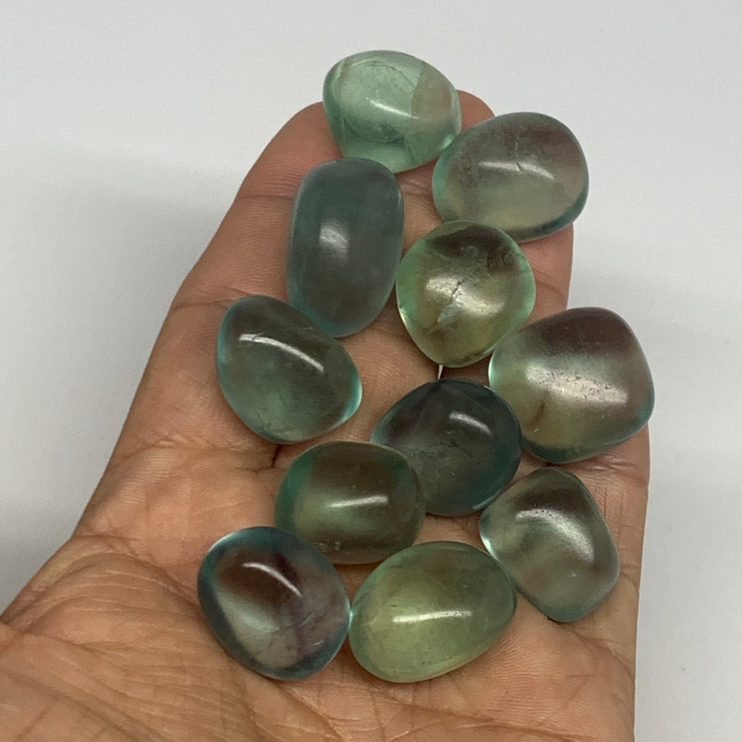 116.8g, 0.8"-1", 9pcs, Green Fluorite Crystal Tumbled Stones, B26931