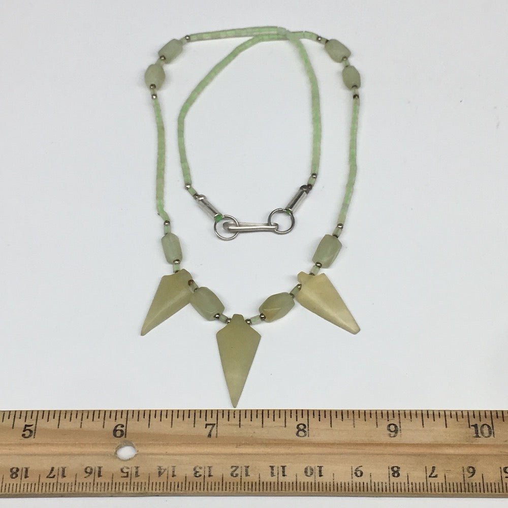 13.3g,2mm-29mm, Small Green Serpentine Arrowhead Beaded Necklace,20&quot;,NPH234