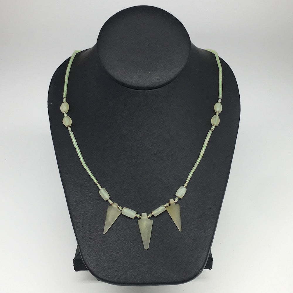 13.1g,2mm-28mm, Small Green Serpentine Arrowhead Beaded Necklace,20&quot;,NPH236