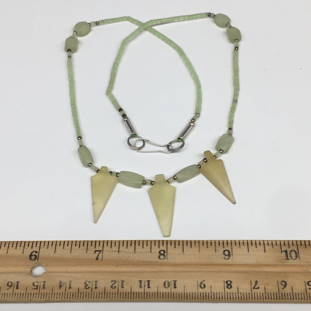 13.1g,2mm-28mm, Small Green Serpentine Arrowhead Beaded Necklace,20&quot;,NPH236