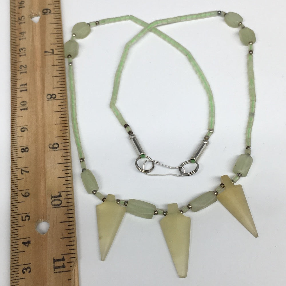 13.1g,2mm-28mm, Small Green Serpentine Arrowhead Beaded Necklace,20&quot;,NPH236