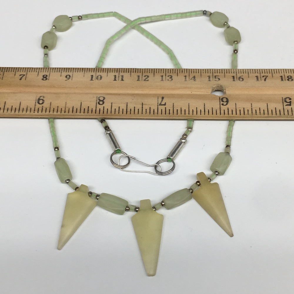 13.1g,2mm-28mm, Small Green Serpentine Arrowhead Beaded Necklace,20&quot;,NPH236