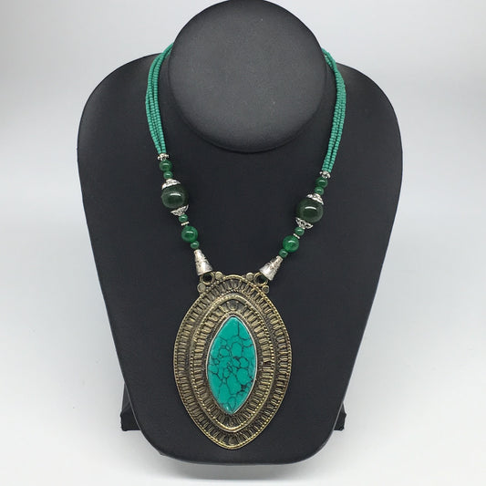 Turkmen Necklace Antique Afghan Tribal Turquoise Inlay Beaded ATS Necklace VS33