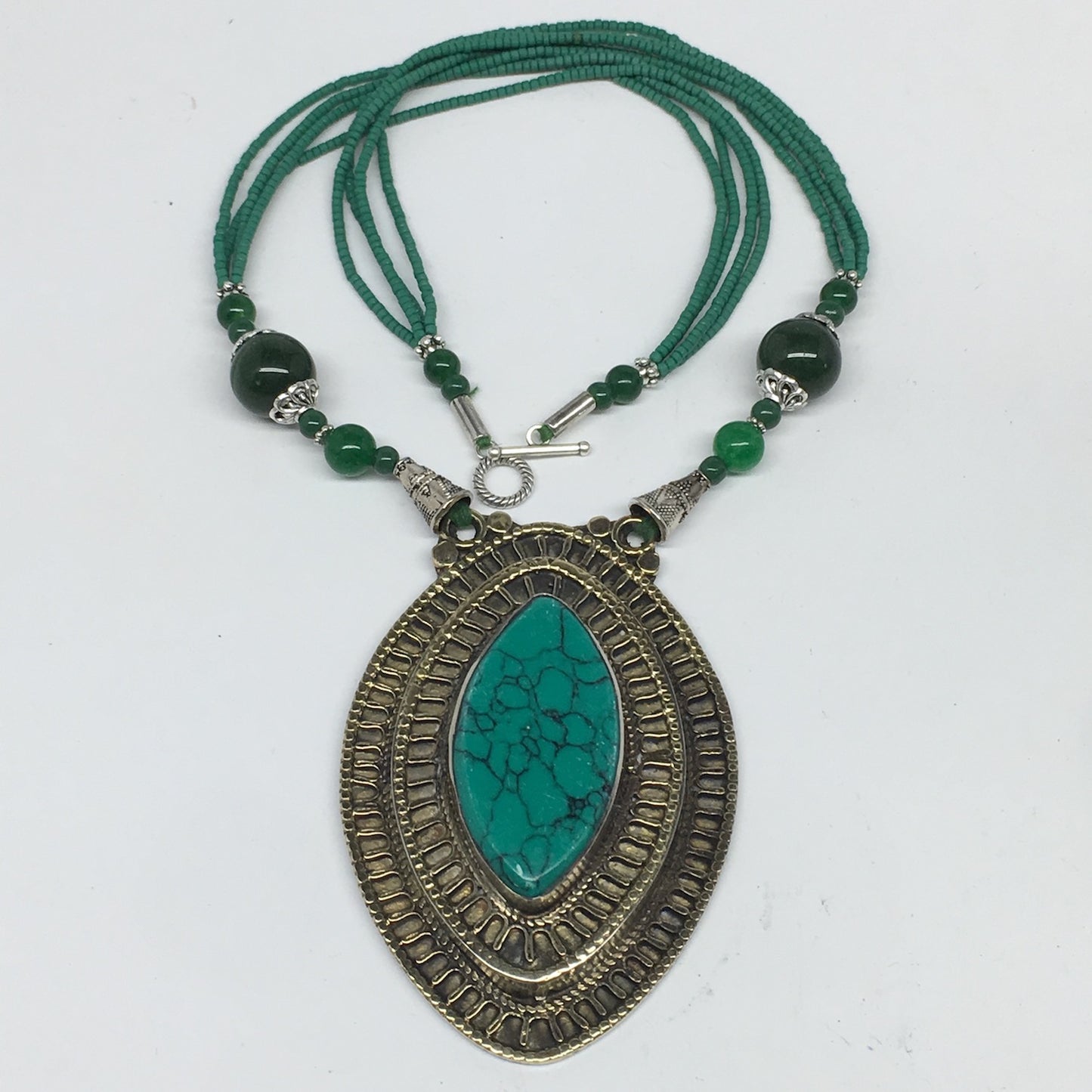 Turkmen Necklace Antique Afghan Tribal Turquoise Inlay Beaded ATS Necklace VS33