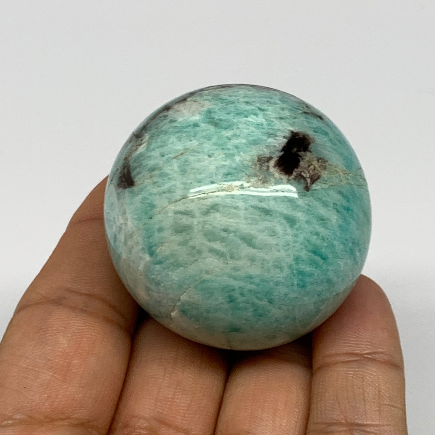 108.7g, 1.7" (44mm), Small Amazonite Sphere Ball Gemstone from Madagascar, B1579