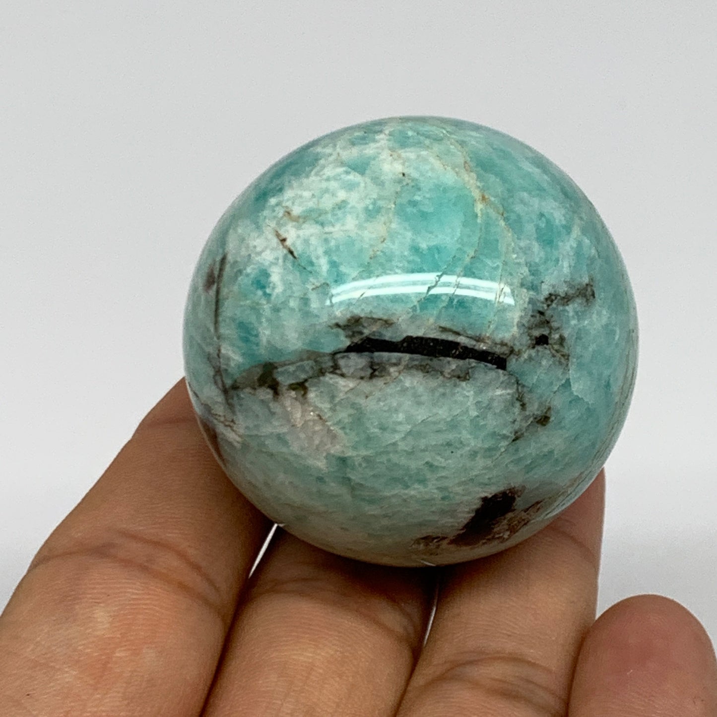 108.7g, 1.7" (44mm), Small Amazonite Sphere Ball Gemstone from Madagascar, B1579