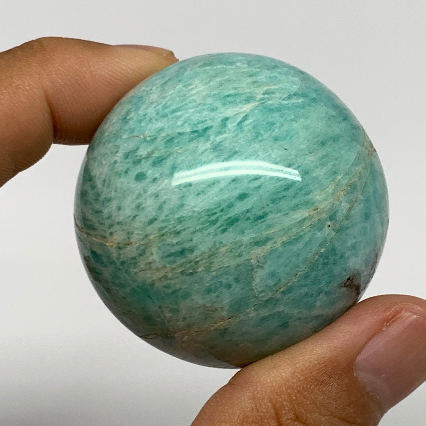 108.7g, 1.7" (44mm), Small Amazonite Sphere Ball Gemstone from Madagascar, B1579