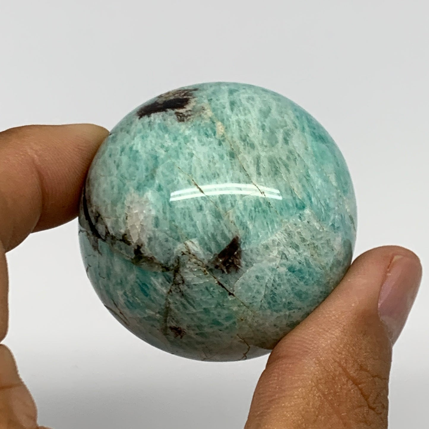 108.7g, 1.7" (44mm), Small Amazonite Sphere Ball Gemstone from Madagascar, B1579