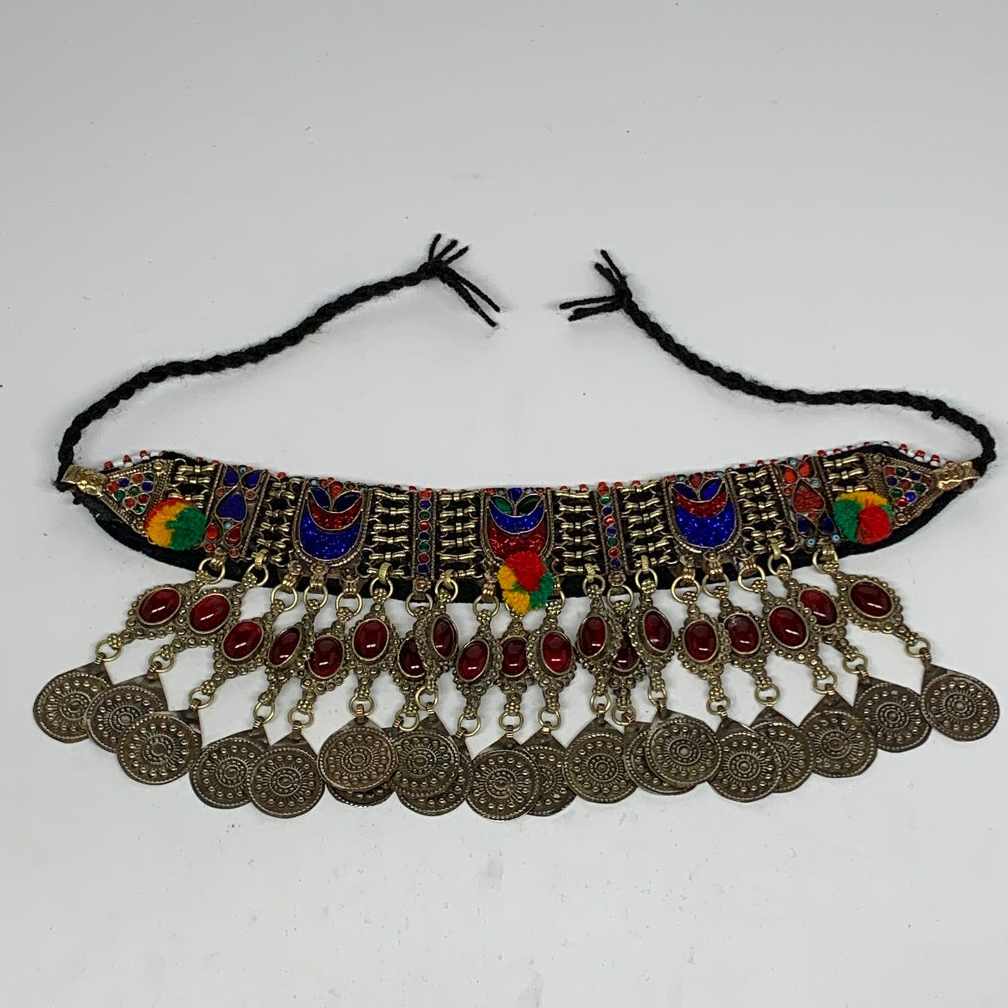 295g, 11.75"x4.5"Kuchi Choker Necklace Multi-Color Tribal Gypsy Bohemian,B14065