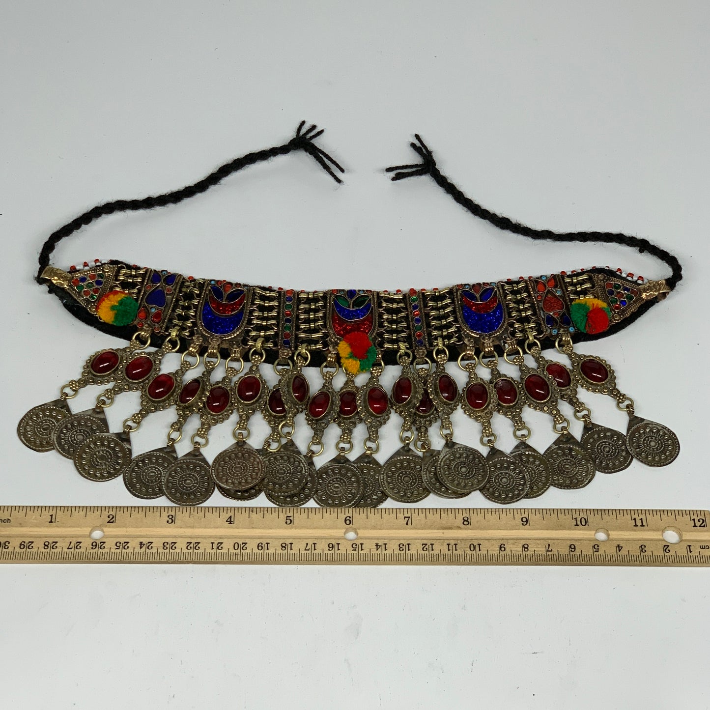 295g, 11.75"x4.5"Kuchi Choker Necklace Multi-Color Tribal Gypsy Bohemian,B14065