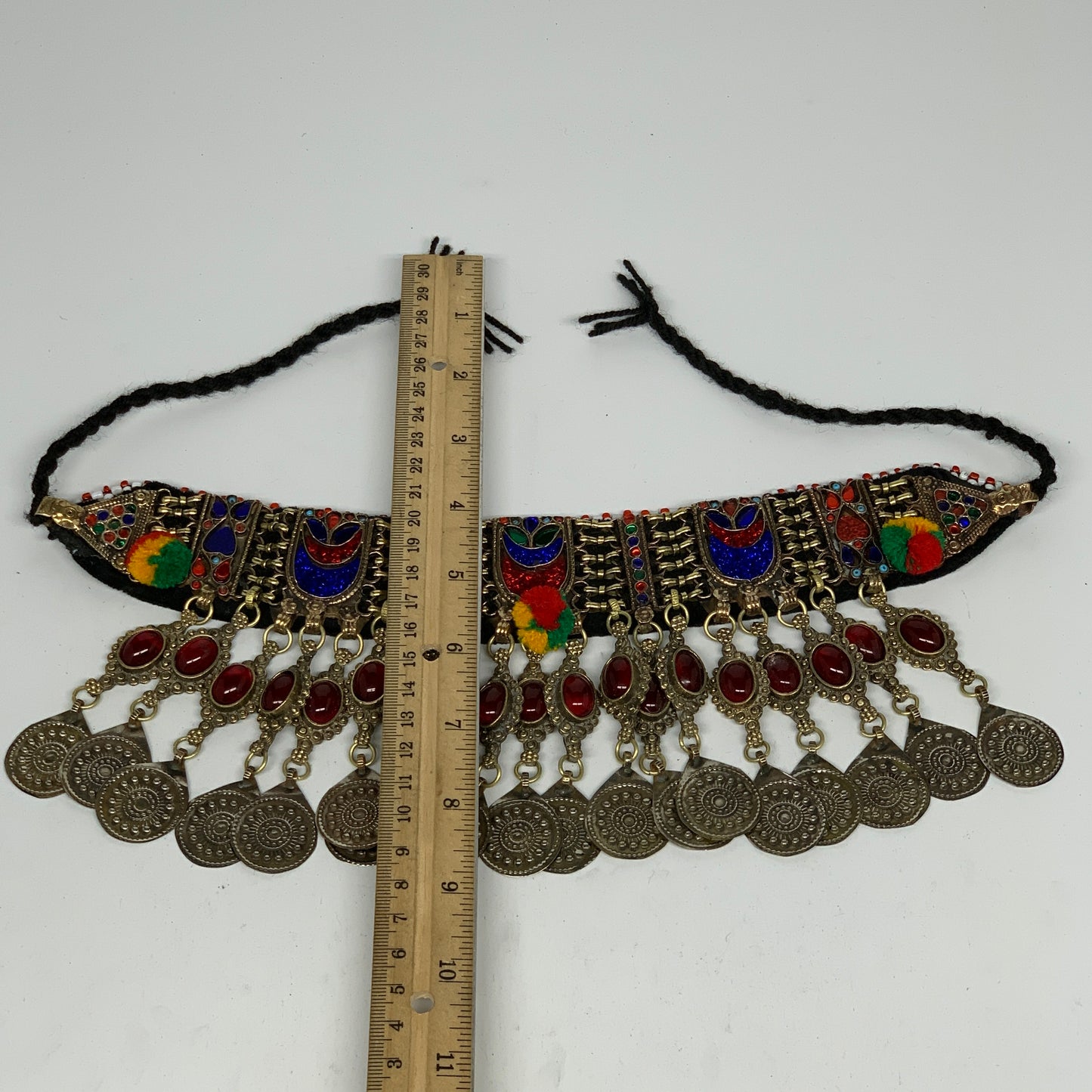 295g, 11.75"x4.5"Kuchi Choker Necklace Multi-Color Tribal Gypsy Bohemian,B14065