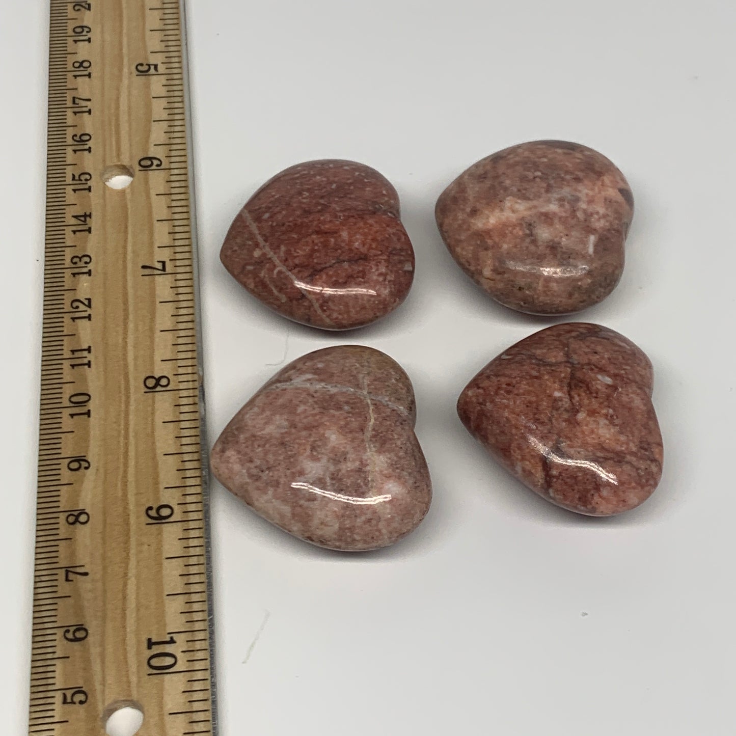 123.2g,1.3"- 1.4", 4pcs, Red Jasper Heart Polished Healing Home Decor, B26941