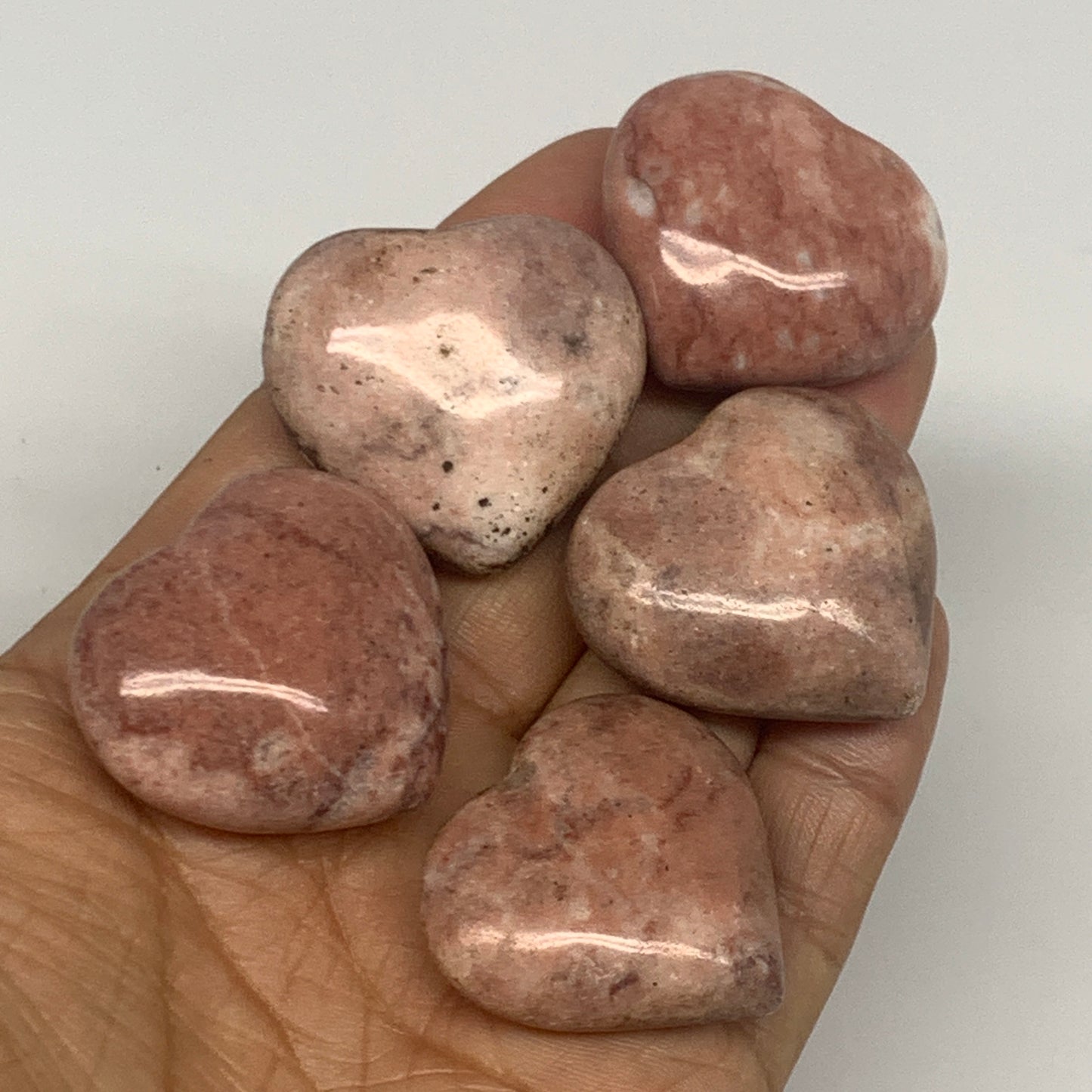 115.3g,1.2"- 1.3", 5pcs, Red Jasper Heart Polished Healing Home Decor, B26945