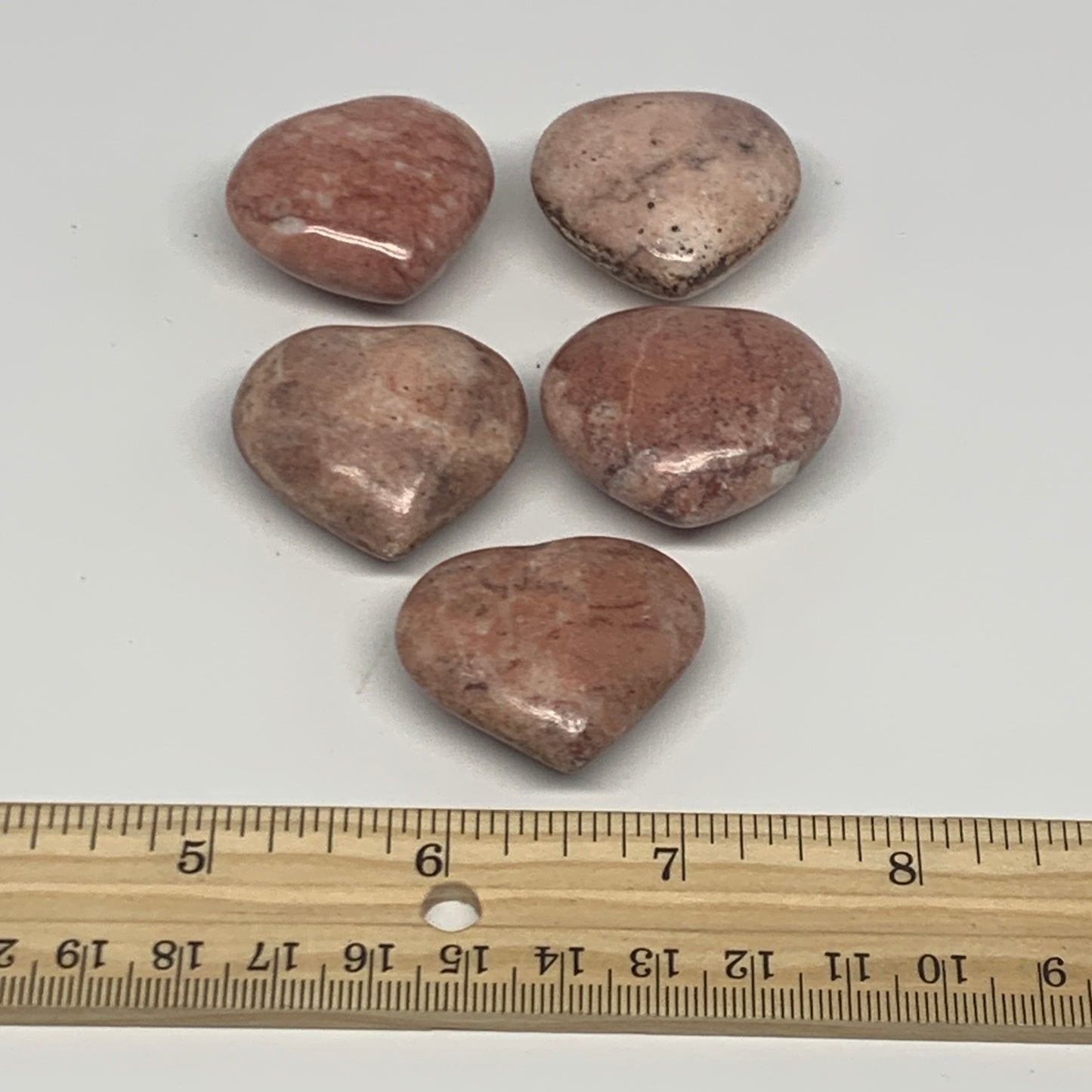 115.3g,1.2"- 1.3", 5pcs, Red Jasper Heart Polished Healing Home Decor, B26945