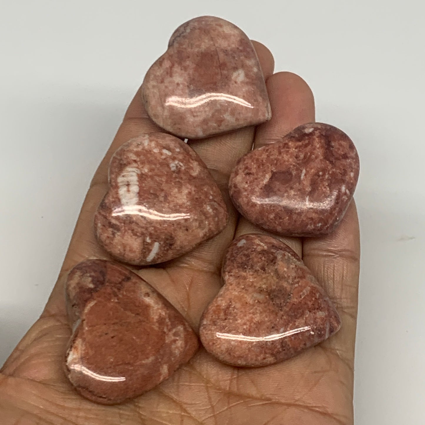 98.5g,1.1"- 1.3", 5pcs, Red Jasper Heart Polished Healing Home Decor, B26947