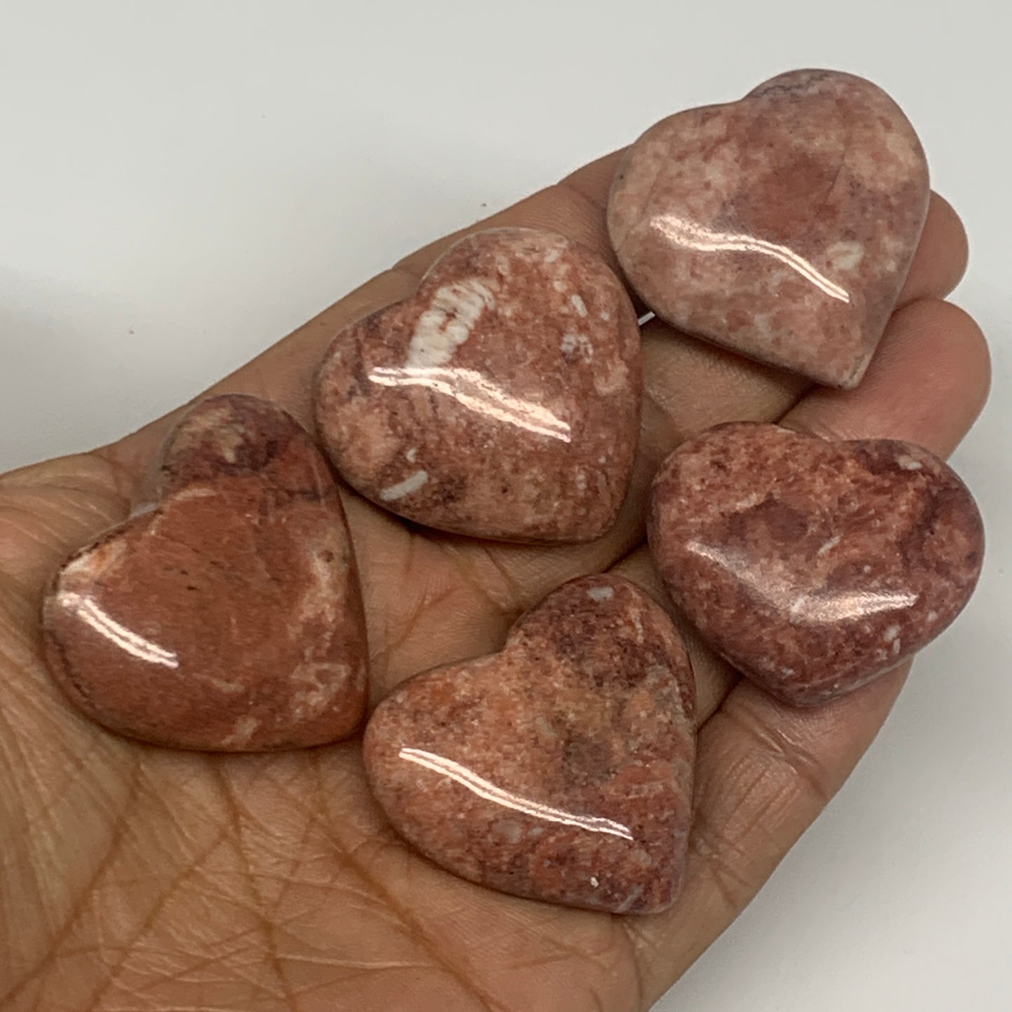 98.5g,1.1"- 1.3", 5pcs, Red Jasper Heart Polished Healing Home Decor, B26947