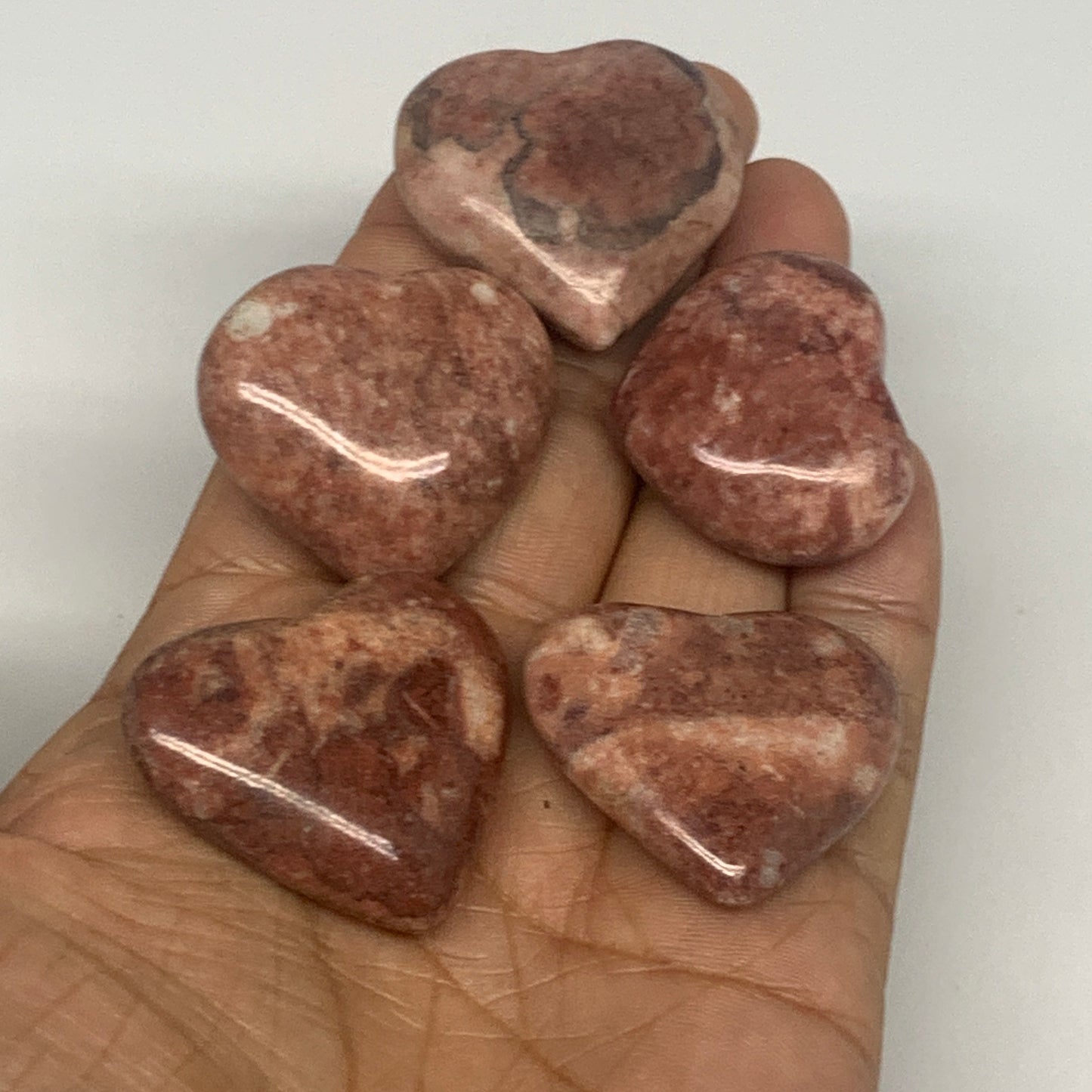 98.5g,1.1"- 1.3", 5pcs, Red Jasper Heart Polished Healing Home Decor, B26947