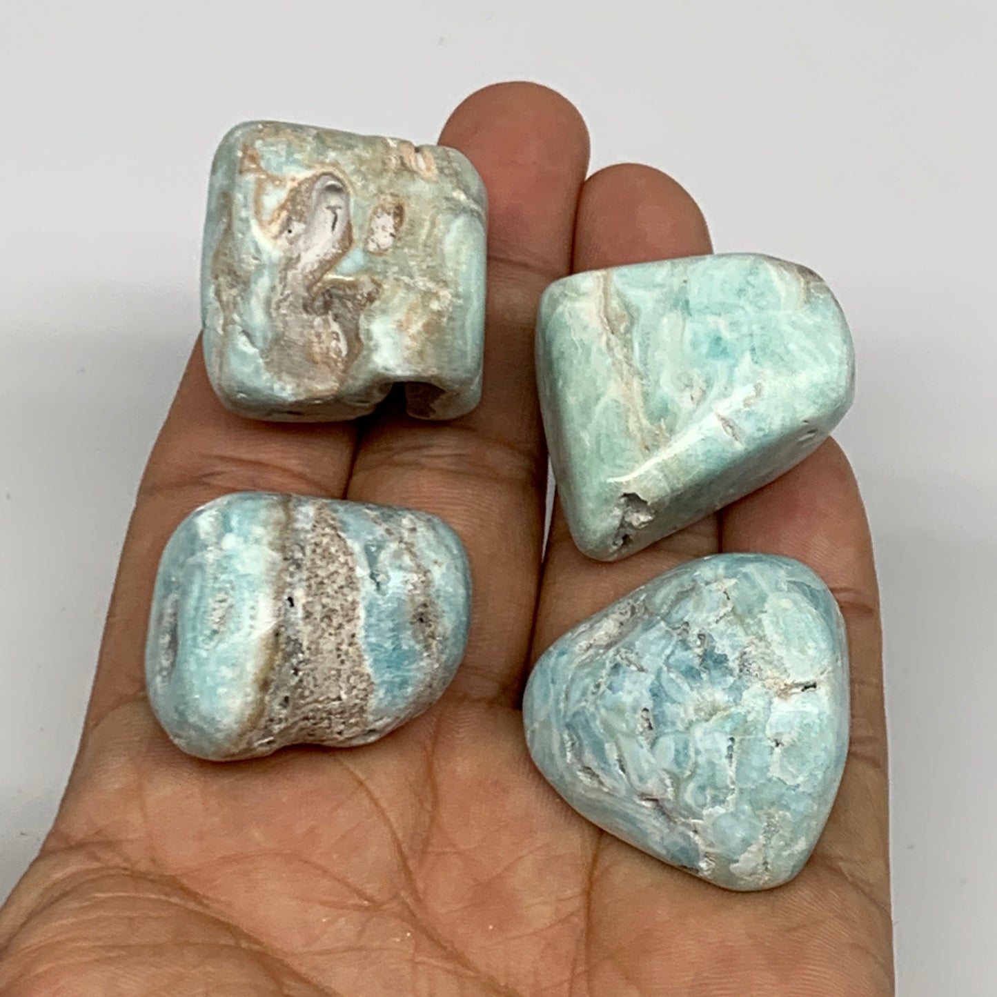 100.2g, 1"-1.2", 4pcs, Blue Aragonite Tumbled Stones @Afghanistan, B26951