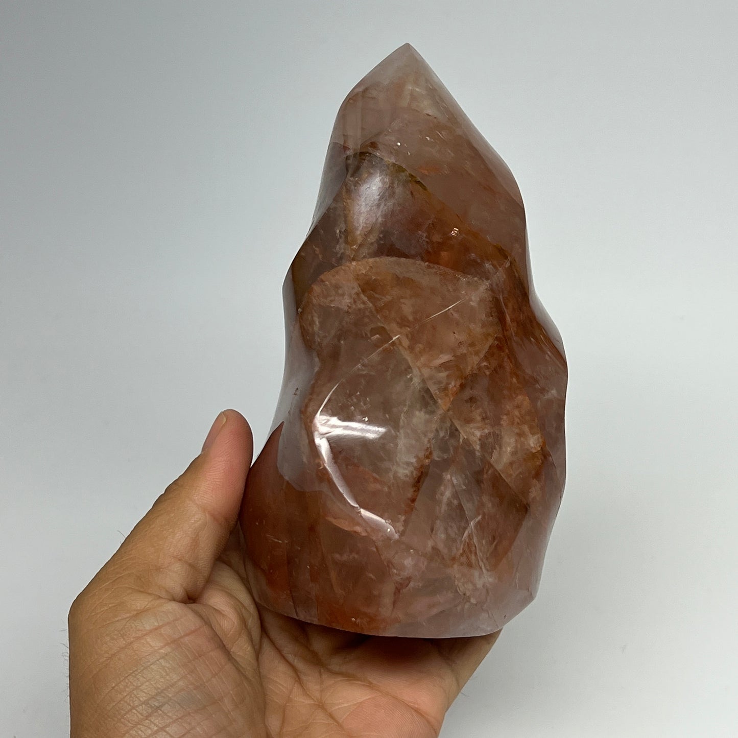 895g,5.5"x3.1"x2.7" Red Hematoid Quartz Flame Crystal @Madagascar, B19557