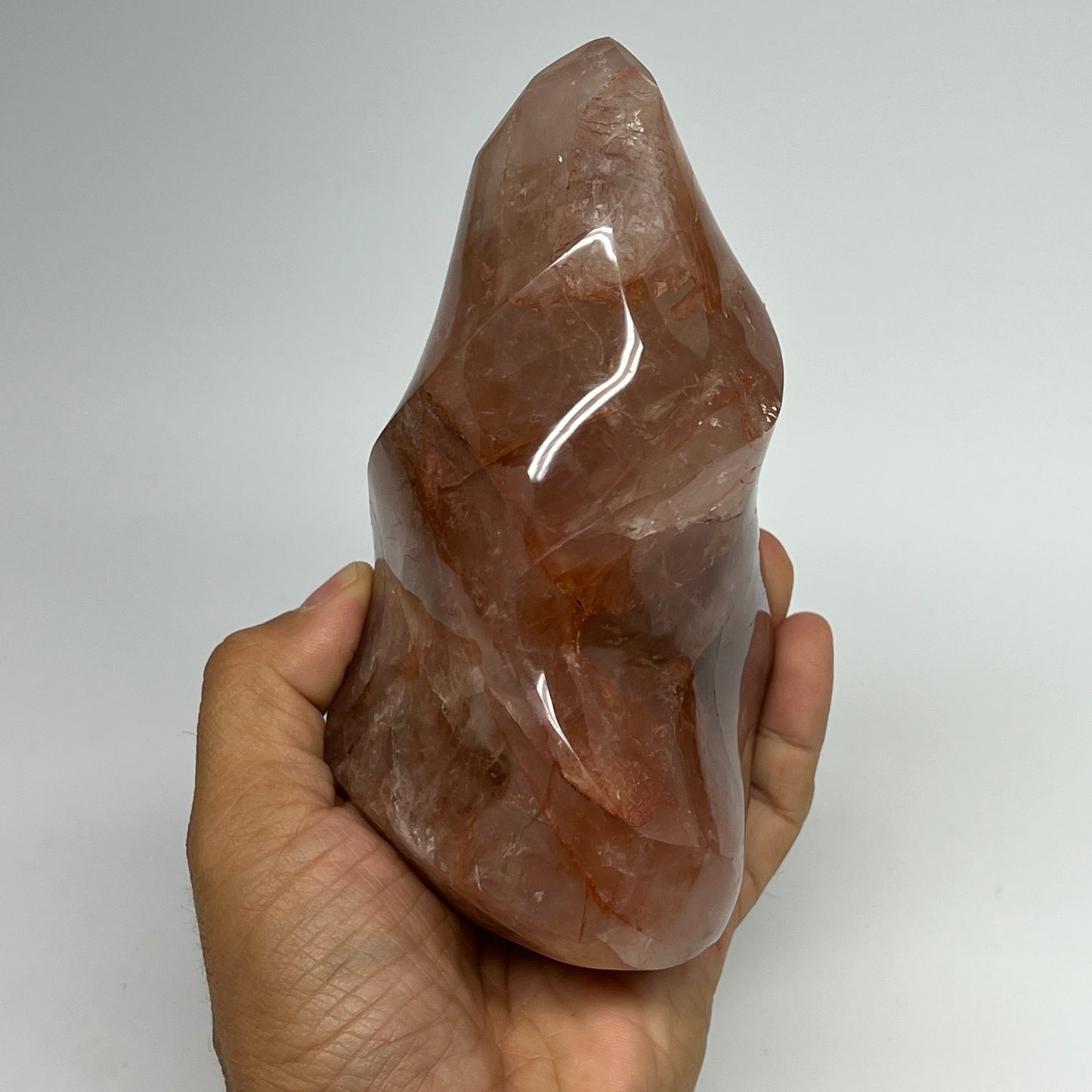 895g,5.5"x3.1"x2.7" Red Hematoid Quartz Flame Crystal @Madagascar, B19557