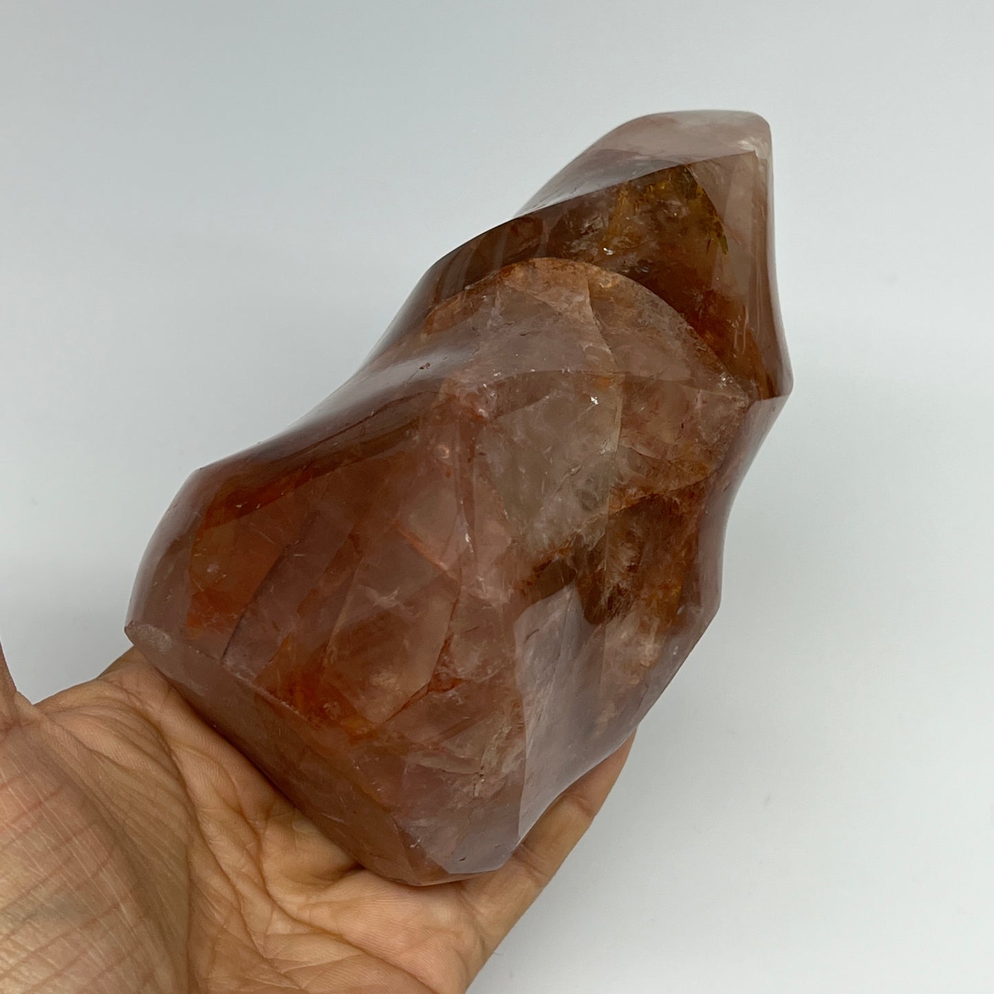 895g,5.5"x3.1"x2.7" Red Hematoid Quartz Flame Crystal @Madagascar, B19557