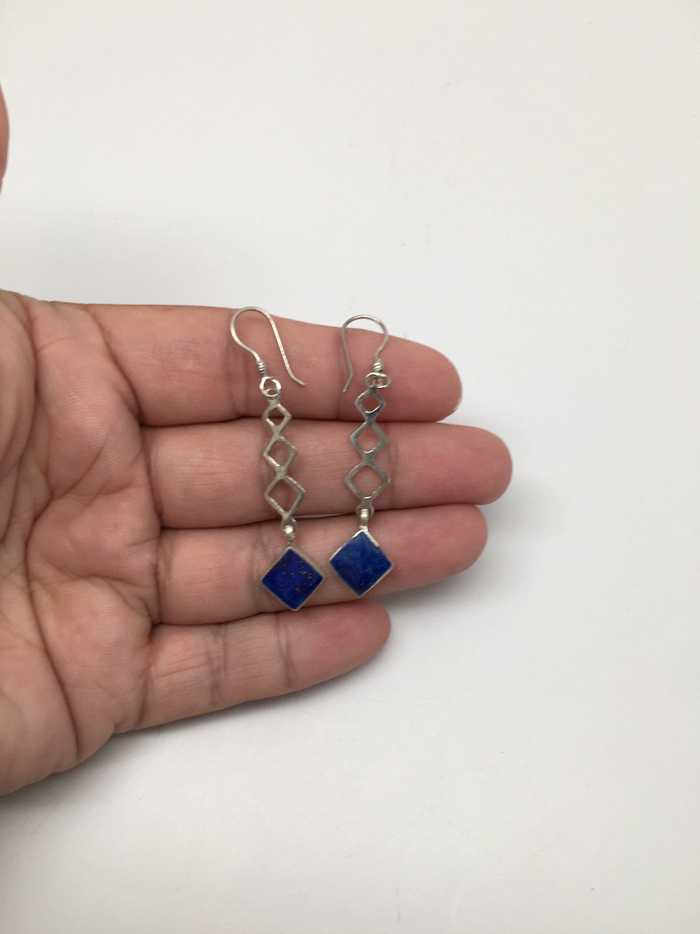 Natural Lapis Lazuli Sterling Silver 1 Square Dangle Earrings Afghanistan,SE27 - watangem.com