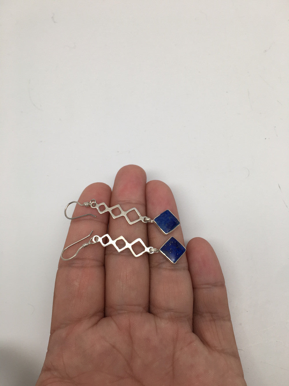 Natural Lapis Lazuli Sterling Silver 1 Square Dangle Earrings Afghanistan,SE27 - watangem.com