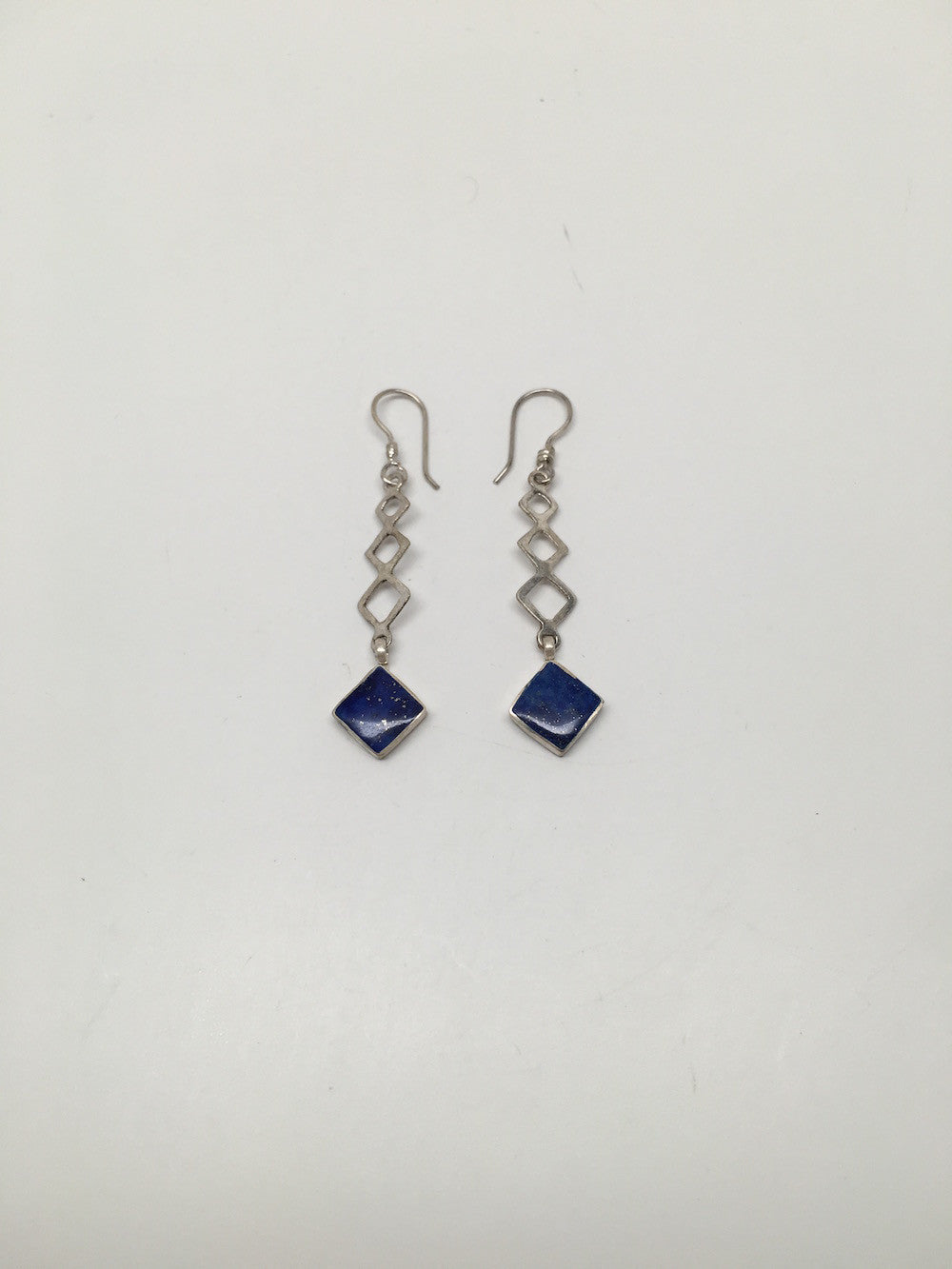 Natural Lapis Lazuli Sterling Silver 1 Square Dangle Earrings Afghanistan,SE27 - watangem.com