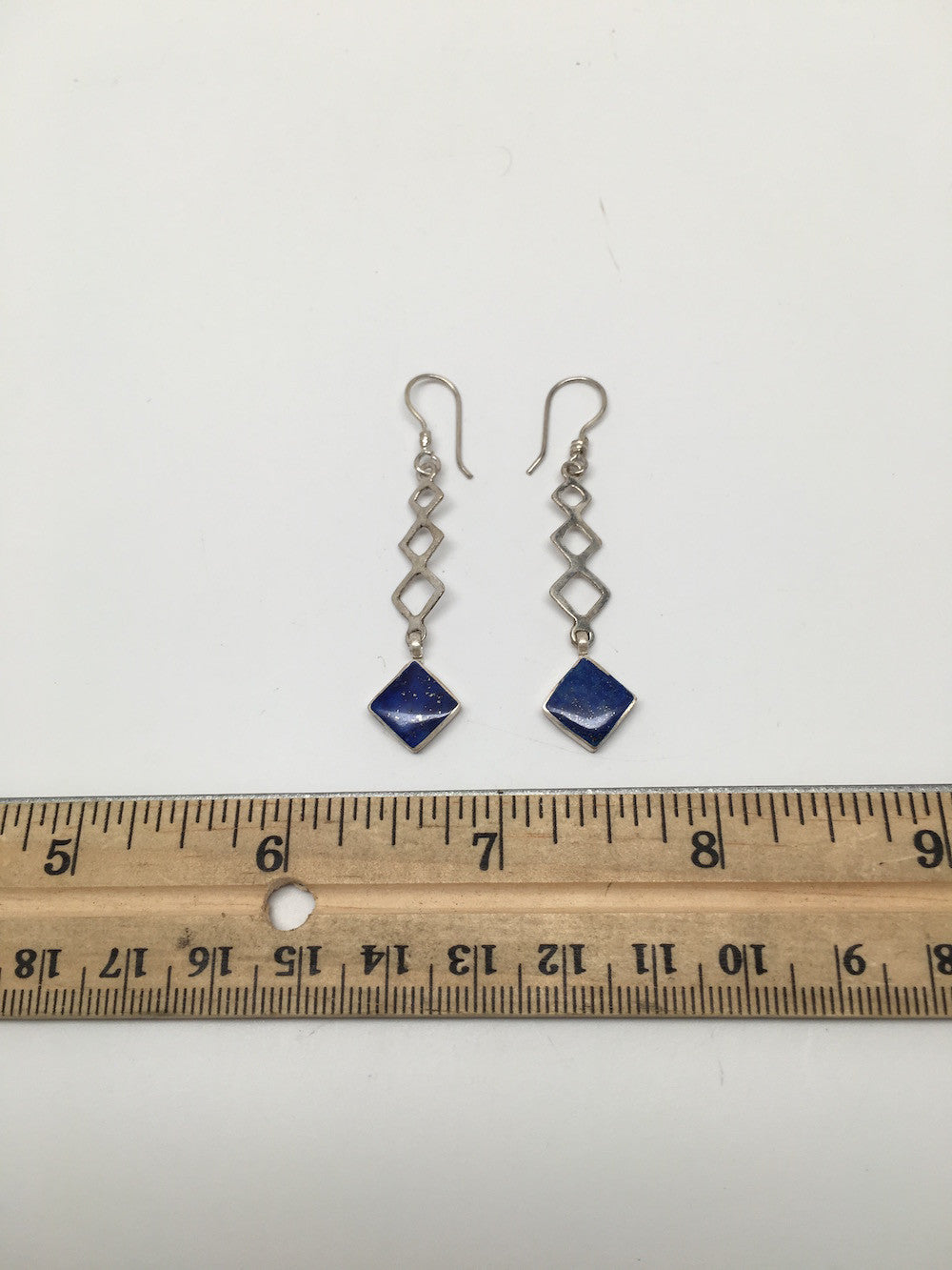 Natural Lapis Lazuli Sterling Silver 1 Square Dangle Earrings Afghanistan,SE27 - watangem.com